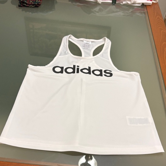 adidas Tops - Adidas White Racerback Tank with Black Logo